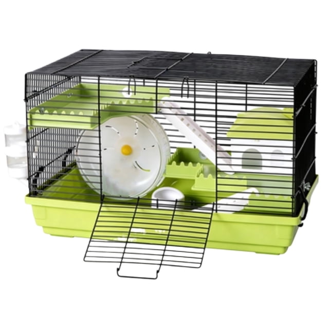 Château de cage pour Hamster Élevage Ours Doré à Double Couche avec Roues Pivotantes
