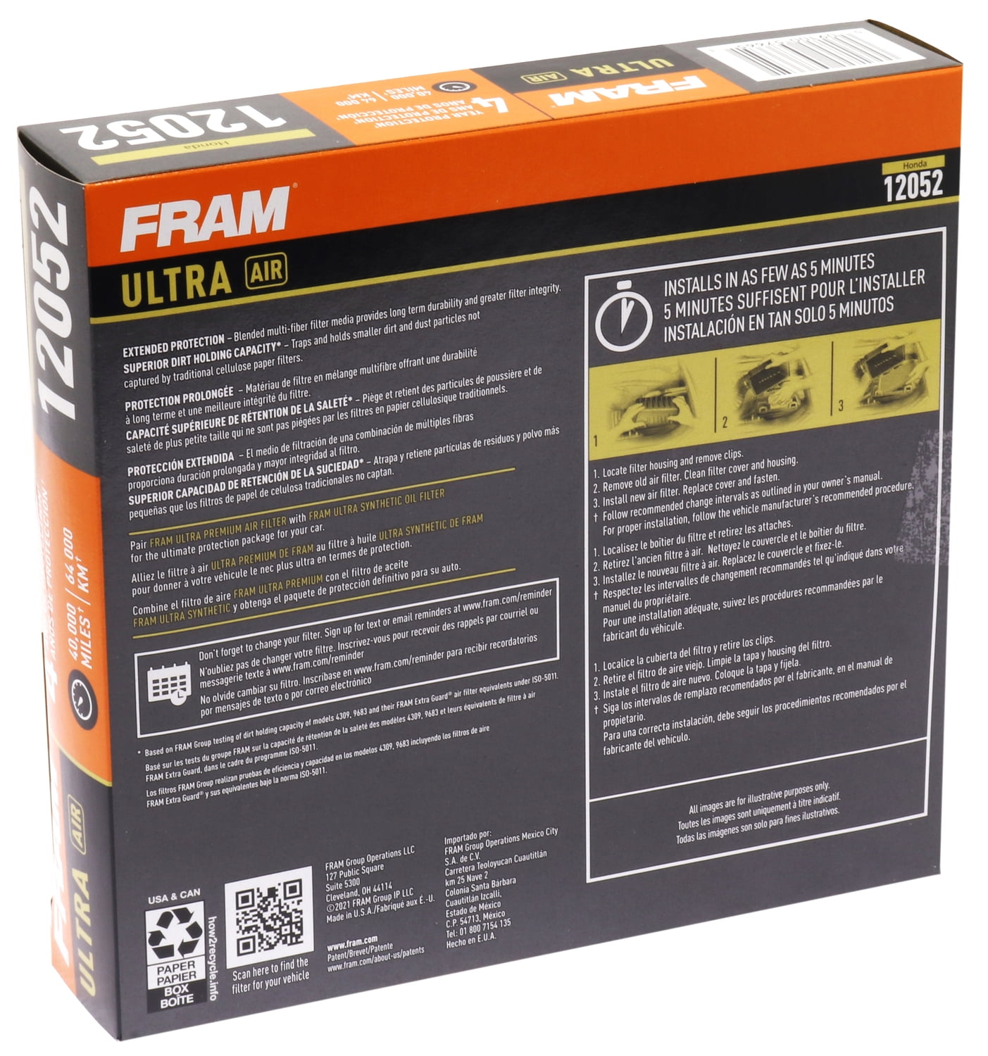 FRAM Ultra Air XGA12052, Premium Engine Air Filter for Select Honda Vehicles Fits select: 2016-2022 HONDA HR-V