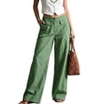 thumbnail image 3 of Lumtrix Women's Wide Leg Linen Pants High Waist Straight Leg Dress Pants 2026 Casual Business Cotton Trousers with Pockets Green L, 3 of 5