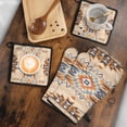 thumbnail image 5 of Brown Geometric Quatrefoil Pattern Kitchen Oven Mitt and Pot Holder Sets 4 Pcs for Baking, Cooking and Grilling, Heat Resistant Up To 392 °F, 5 of 7