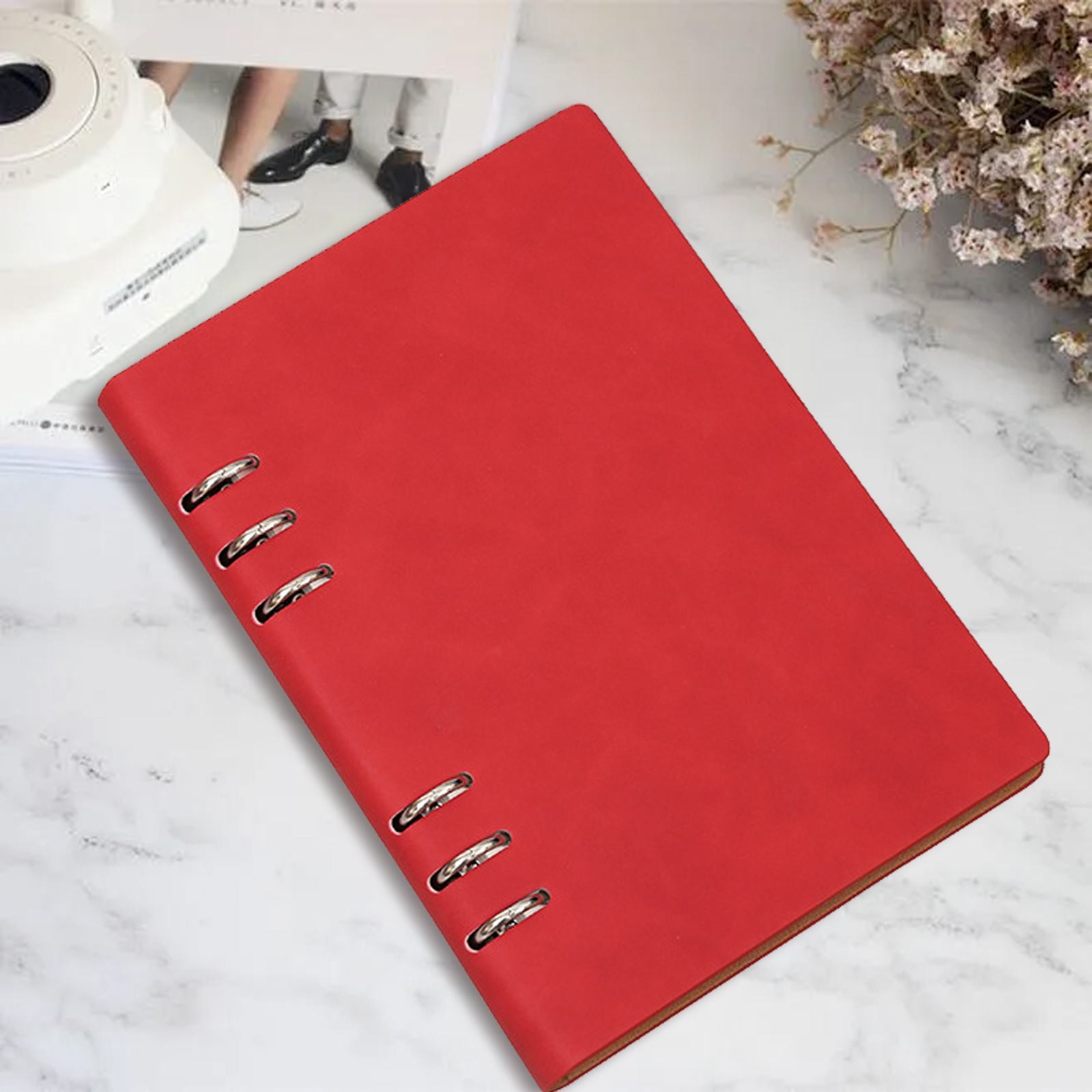 AUDeals A5 Size Refillable PU Leather 6-Ring Binder, Business Notebook with Ruled Loose-Leaf Paper and Magnetic Buckle Closure, Professional Organizer for Office and Meetings