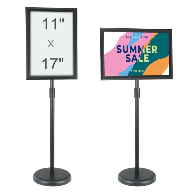 Soporte para letreros con pedestal VEVOR, 11 x 17 pulgadas, altura ajustable, negro