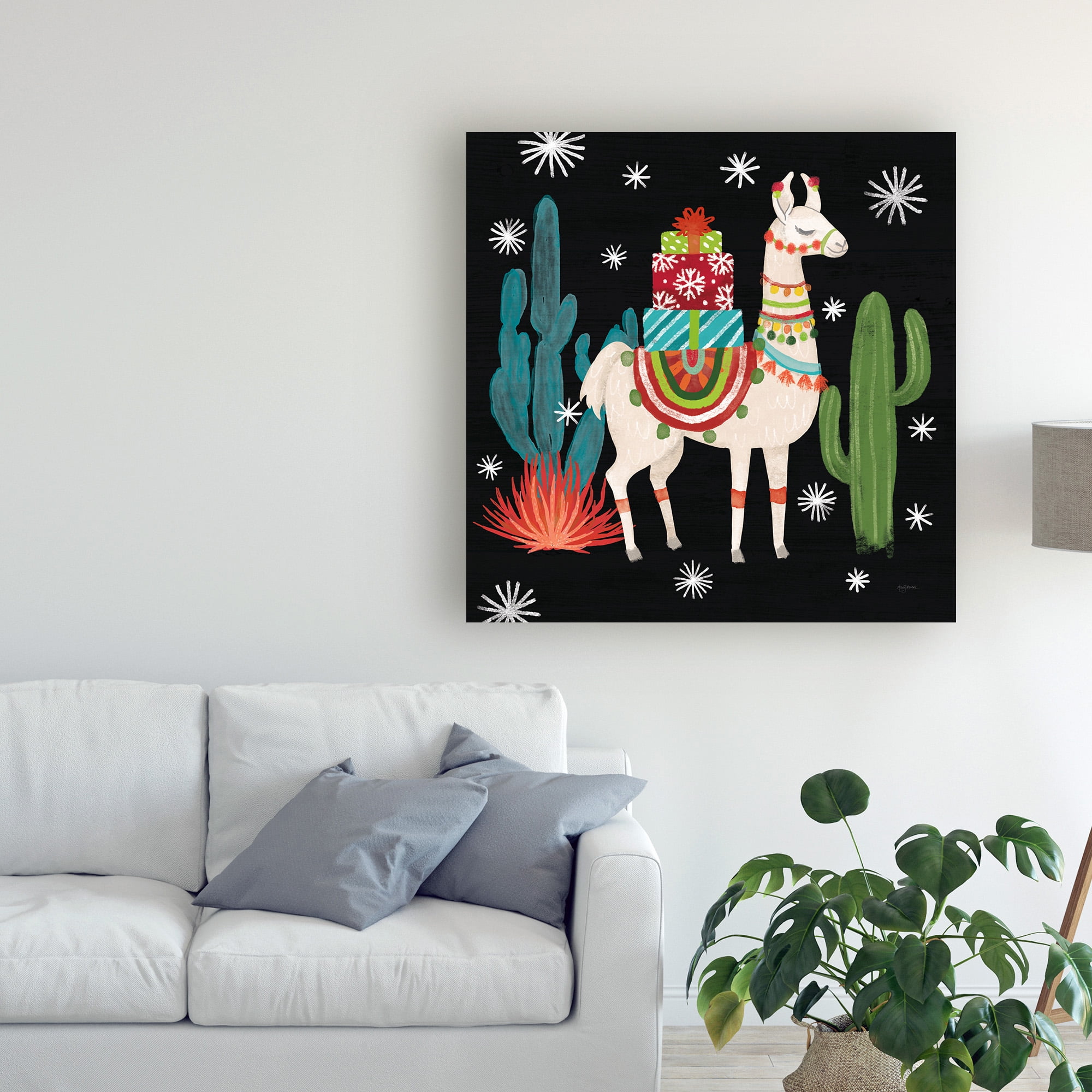 Trademark Fine Art 'Lovely Llamas II Christmas Black' Canvas Art by Mary Urban