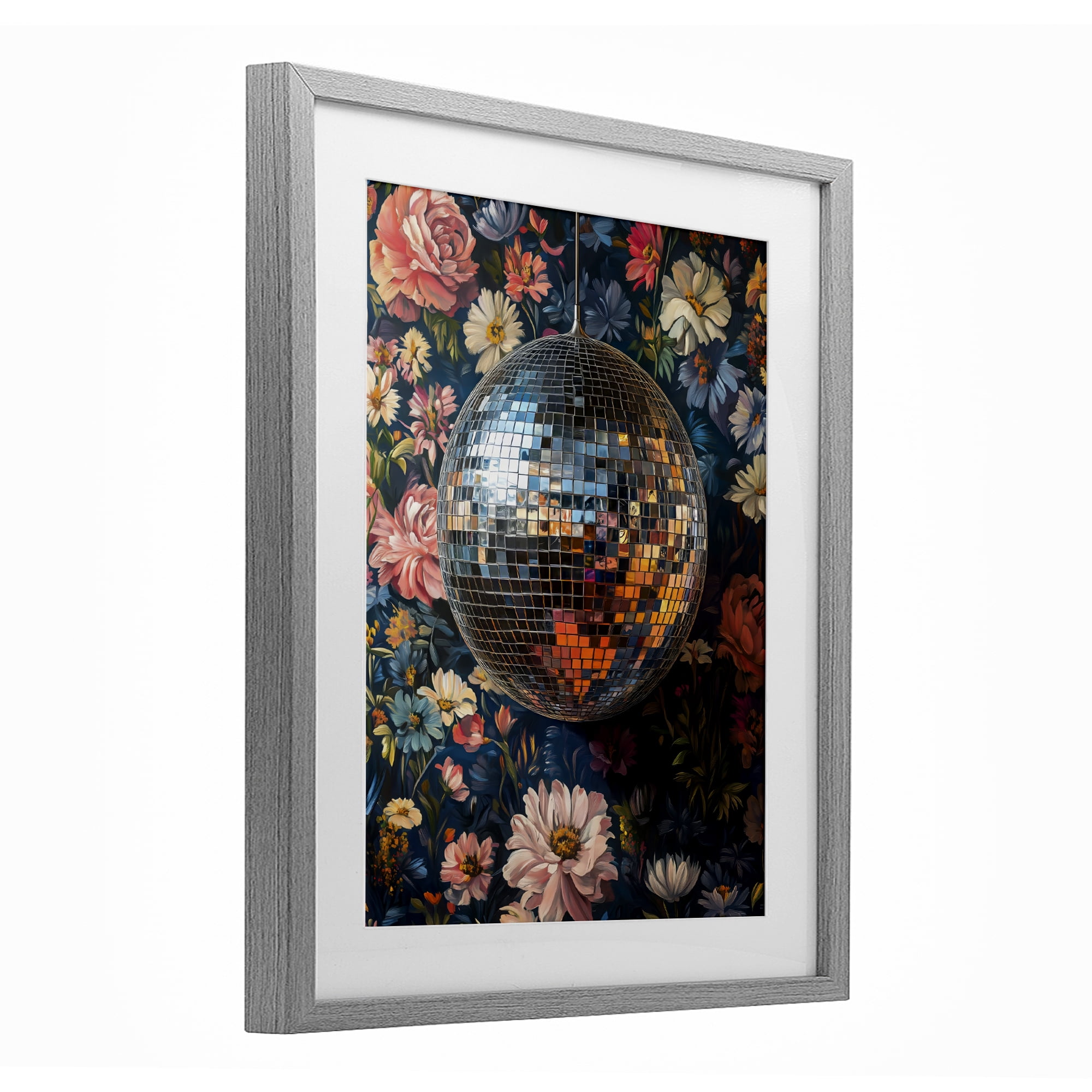 Stupell Industries Floral Disco Ball Reflection Gray Framed Print Under Glass, design by LSR Design Studio