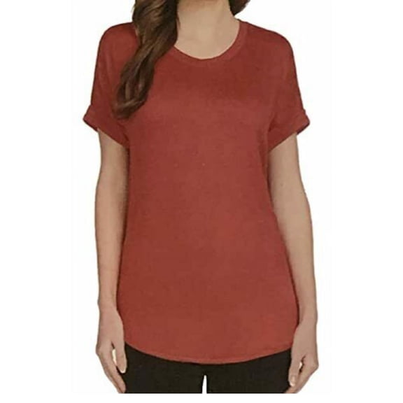 Matty M Women's French Terry Roll Cuff Tee (Clay, X-Small)