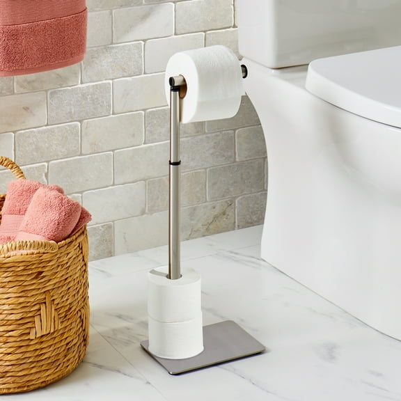 Better Homes & Gardens Free Standing Toilet Paper Holder, Satin Nickel Finish