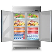 54"W Commercial Refrigerator, 2 Section Reach-in Solid Door, 49 Cu.ft Stainless Steel Upright Commercial Refrigerator, for Restaurant Shop Bar Residentials