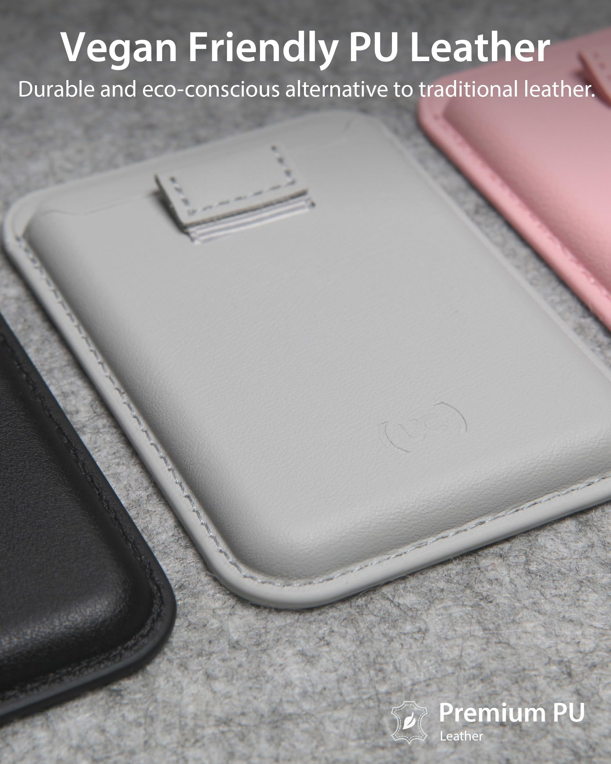 Upcommon Enclave Wallet Slim with Pull-tab for iPhone 17/16/15/14/13/12, MagSafe Compatible, Magnetic Card Holder, Microfiber Leather (Pull-tab, Pink, 3 Card Hold)