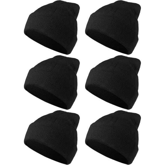 6 Pack Warm Knitted Cuffed Beanie Hats Winter Cuff Skull Cap for Men Women