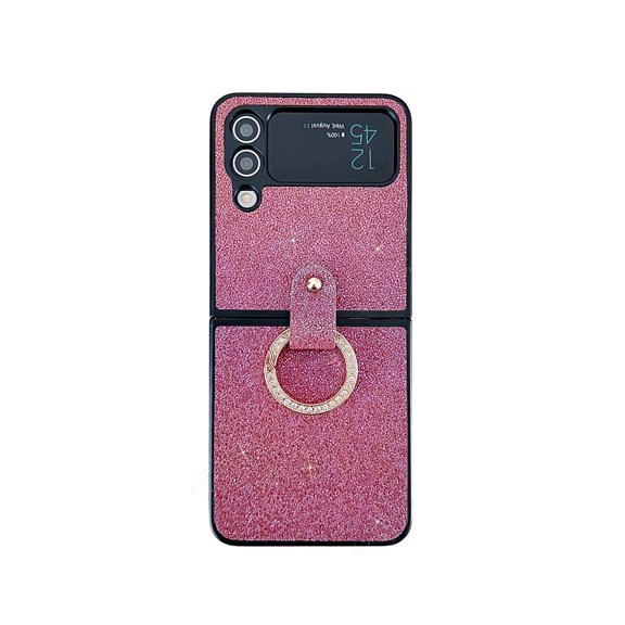 SaniMore Case for Samsung Galaxy Z Flip3 6.7" 2021, Bling Metal Ring Finger Holder Ultra-slim Lightweight Blitter Backplane for Girls Women Folding Shell for Samsung Galaxy Z Flip3, Pink