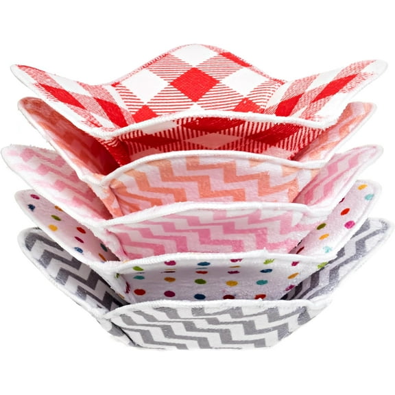 Microwave Bowl Holder Set of 5 Hot Bowl Holders Heat Insulated Microfiber & Sponge Heat Resistant Bowl Cozies for Hot & Cold Food Bowl Holder for Soup, Pasta, Noodles & Rice Bowl