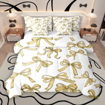 Manfei Kawaii Princess Bow 7-Piece Bedding Comforter Set, Cartoon Yellow Bow-tie King Bedding Sets, Fairy Tale Ribbon Style Reversible Bed Sheets, Luxury Bedroom Decor
