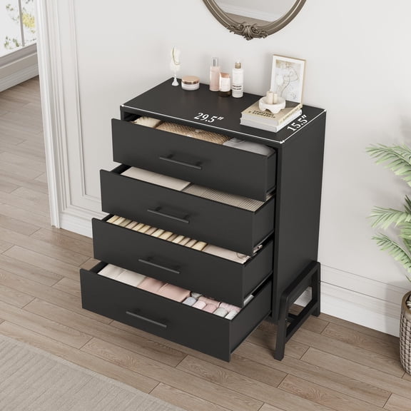 38.6" Tall 4-Drawer Dresser – Freestanding Wooden Storage Chest for Bedroom, Living Room & Entryway