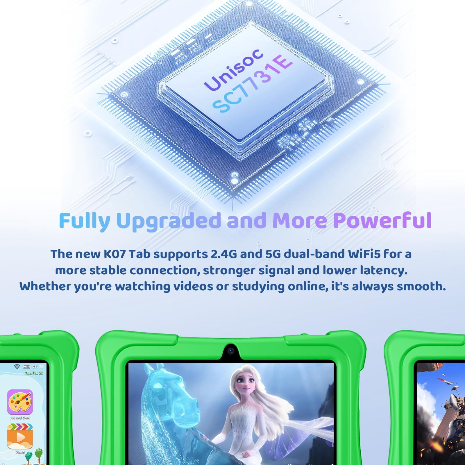 Kids Tablet, 7 inch Android 15 Tablet for Kids, 8GB+32GB 1TB Expand, Quad-Core Toddler Tablets with Shockproof Case, BT5.0, WiFi 5, Parental Control, Games, Dual Camera