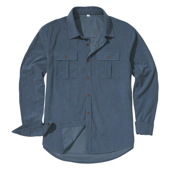 Zimjoy Men's Shacket Jackets Casual Flannel Outfits Lightweight Mens Corduroy Jacket Button Down Western Shirts for Men with 2 Flap Pocket, Blue L