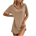 thumbnail image 2 of Ovzne Robes Grande Taille pour Femmes Rondes Robe Femme Décontractée Couleur Unie Col Rabattu Robe Ample Robe de Vacances Manches Courtes Liquidation, 2 of 7