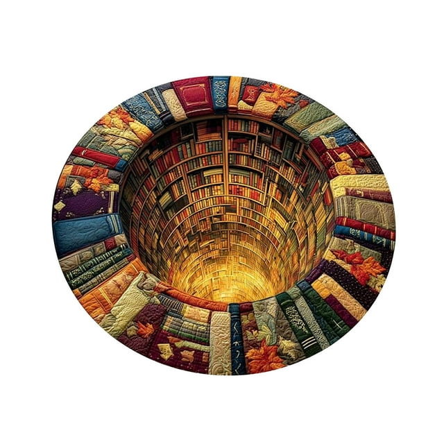 SIYTUAU 3D Optical Illusion Book Cave Round Area Rug Non Slip Floor Mat For Bedroom Study Library 39.4X39.4 Inches Velvet Soft Pile Polyester Fiber C