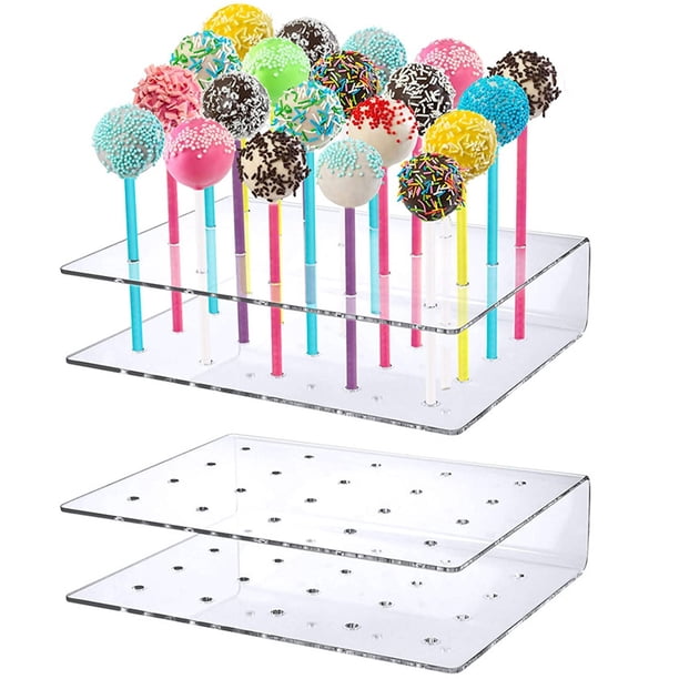 Lieonvis 2 Soportes de Piruleta Acrílica con 20 Agujeros, Soporte de Paleta Acrílica, Soporte de Piruleta para Pastel Transparente, Exhibición para Boda, Baby Shower, Fiesta de Cumpleaños, Decoración de Dulces de Navidad