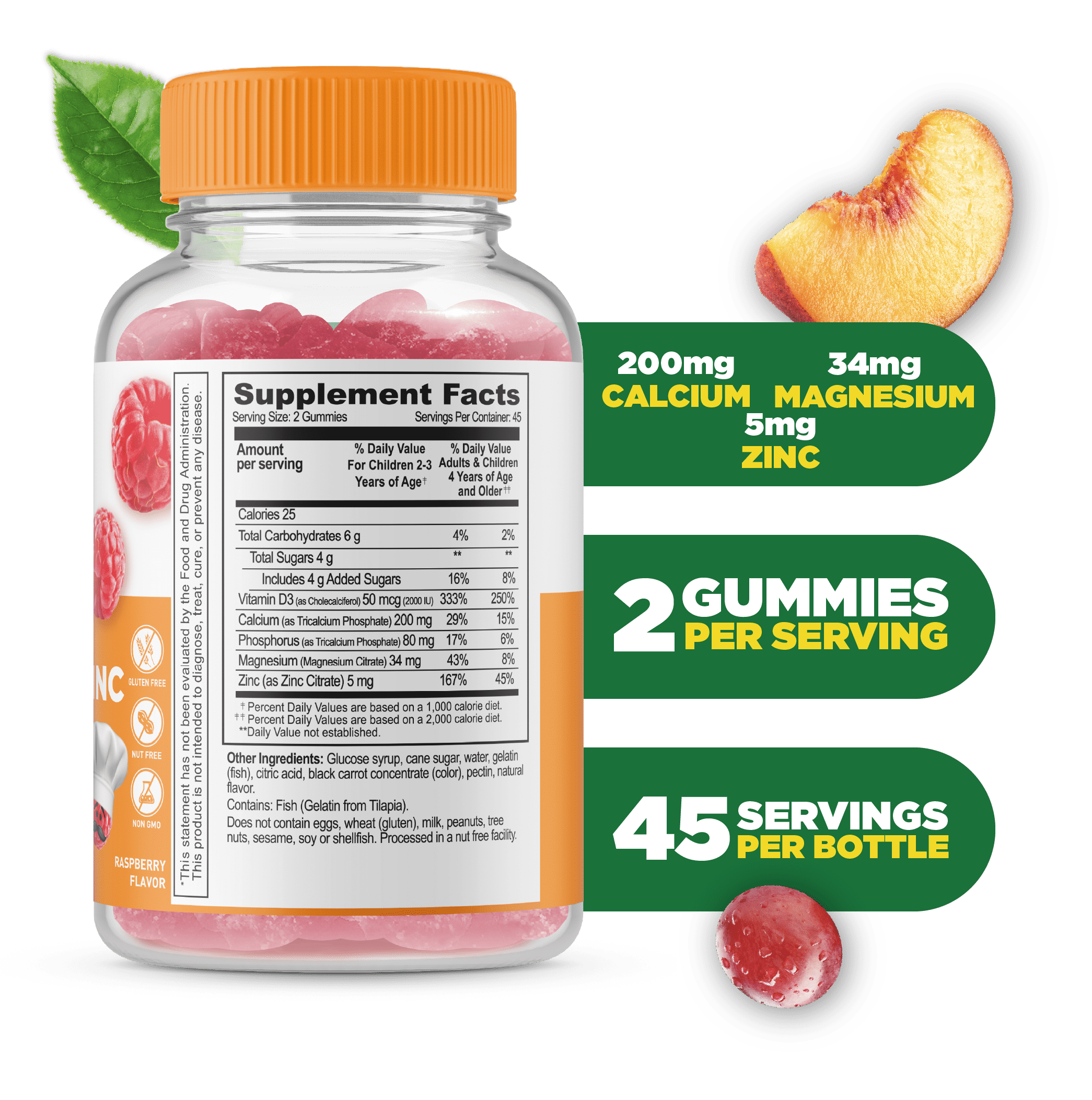 Lifeable Calcium Magnesium Zinc and Vitamin D Gummies for Kids, 90 Count