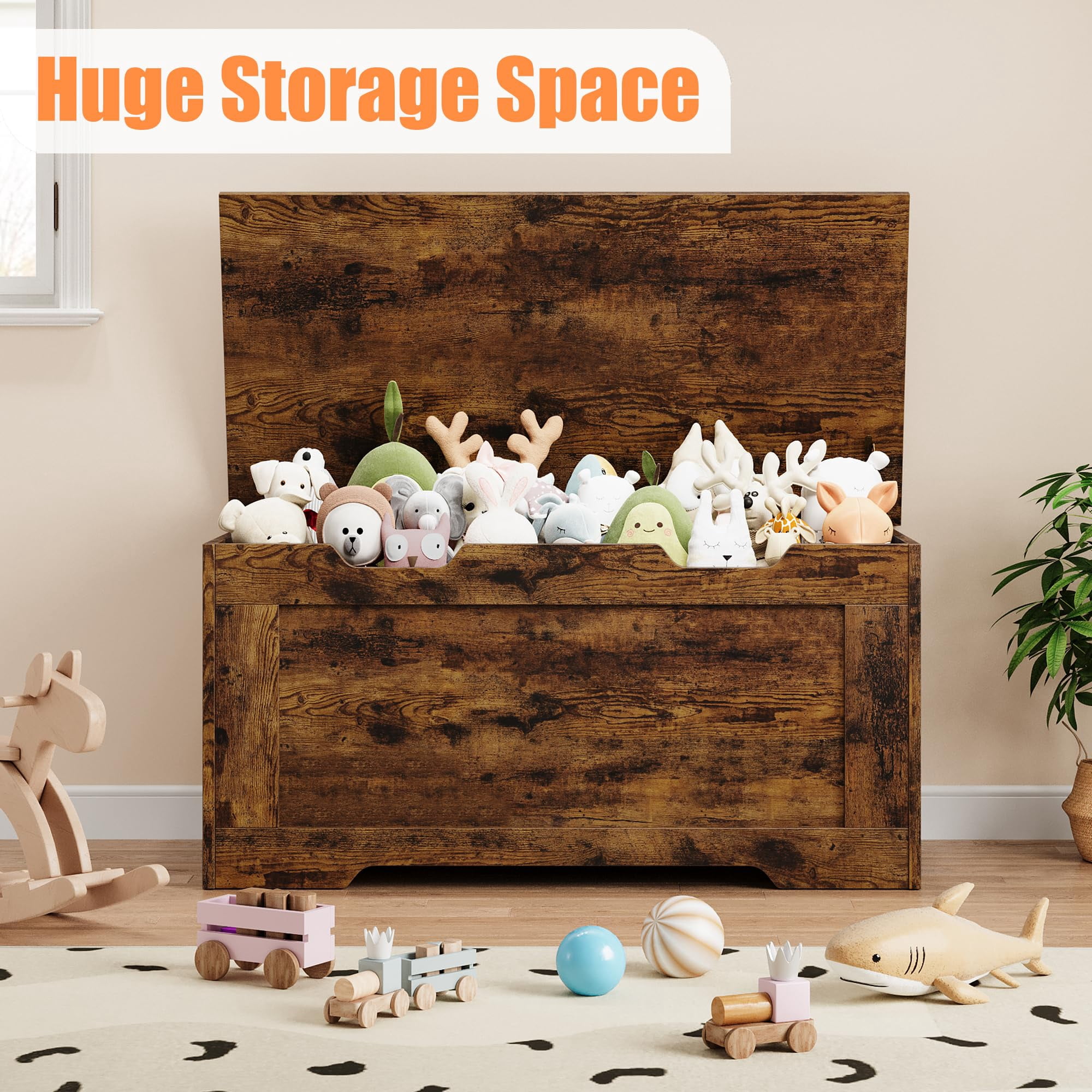 Storage Chest, 39.4" Toy Chest for Boys Girls, Kids Wood Large Toy Box, Storage Bench with Safety Hinge, Farmhouse Storage Trunk for Entryway, Living Room, Bedroom