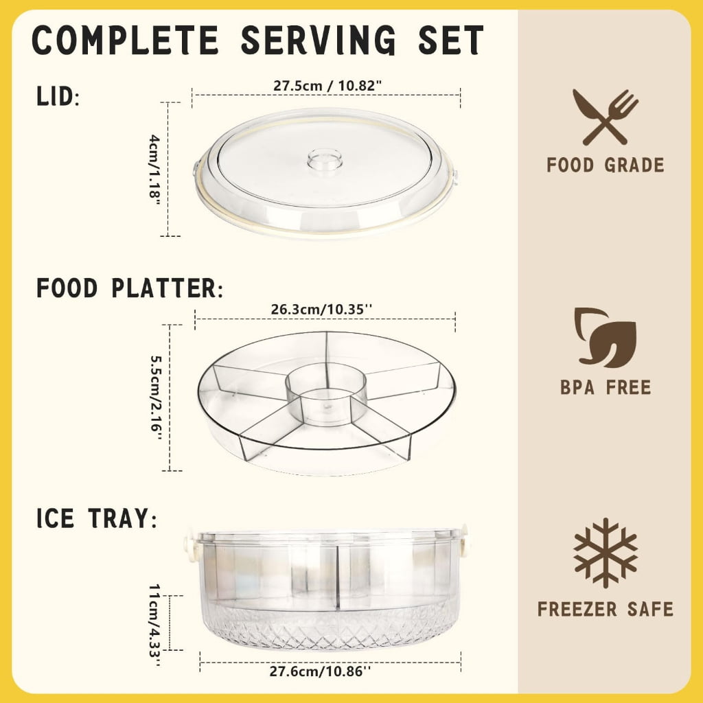 Clear Acrylic Food Storage Container With Ice Compartment 5 Sections For Cold Cut Appetizers Freshness Produce Display