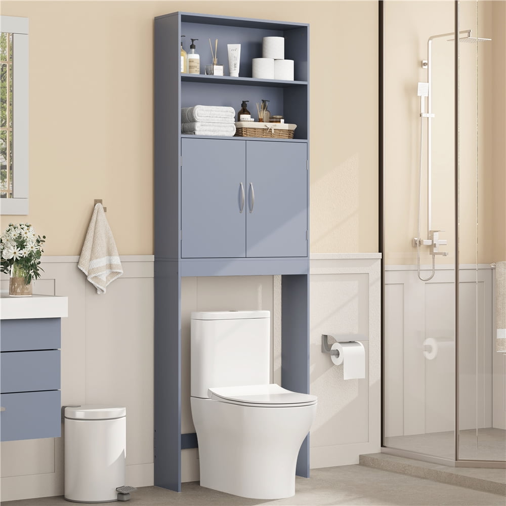Yaheetech Over-the-Toilet Storage w/ Cabinet & 2 Open Shelves, Gray