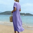 thumbnail image 5 of Dvprdro V Neck Cotton Linen Short Sleeve Tiered Maxi Dress for Women 2026 Summer Flowy A Line Beach Solid, 5 of 9
