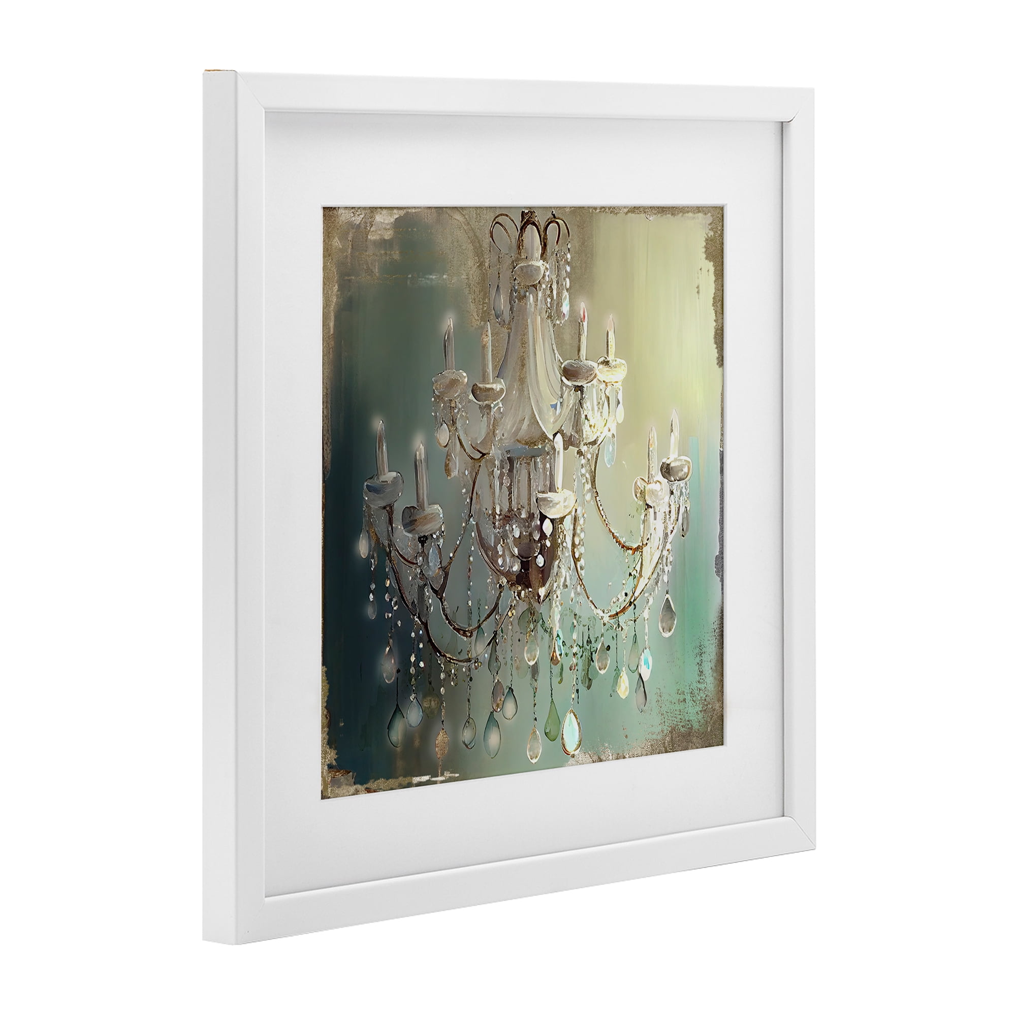 Vintage Illumine Chandelier White Framed Print Under Glass, design by Sasha