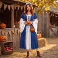 thumbnail image 5 of Anmrize Two Tone Historical Costume, Halloween Medieval Dress, Renaissance Long Gown, Renaissance Costume Women Peasant Medieval Dress Long Sleeve Maxi Fairy Dresses, Blue S, 5 of 6