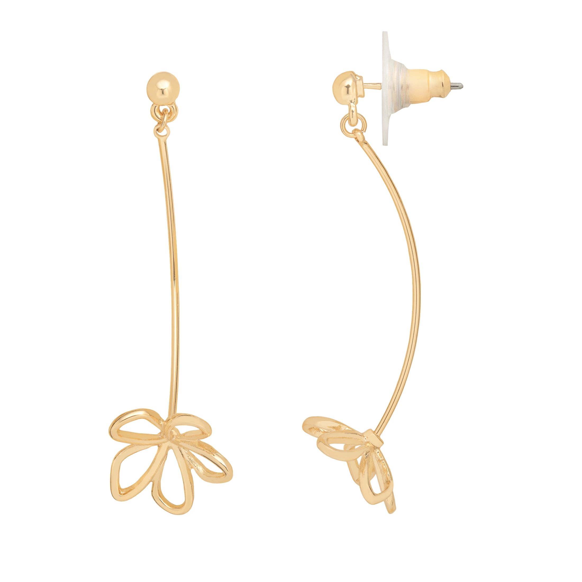 Time and Tru Women's Gold Tone Metal Drop Earrings Floral Design