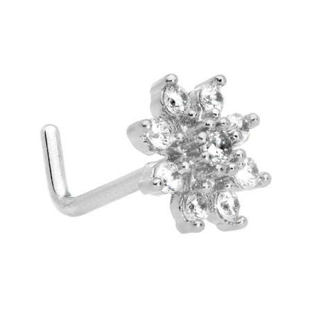 Body Candy Women 20G Steel L Shaped Nose Ring Clear Accent Flower Nose Stud Body Piercing Jewelry 6mm