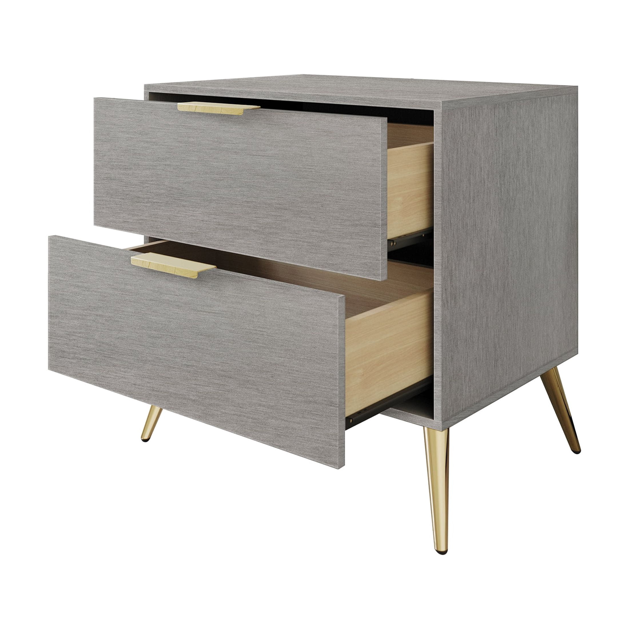 Castle Place Glam 2 Drawers Wooden Nightstand, Silver