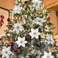 thumbnail image 2 of Piezas de adornos de árbol JanHm flores artificiales Navidad Poinsettia plateada 8 piezas, 2 of 4