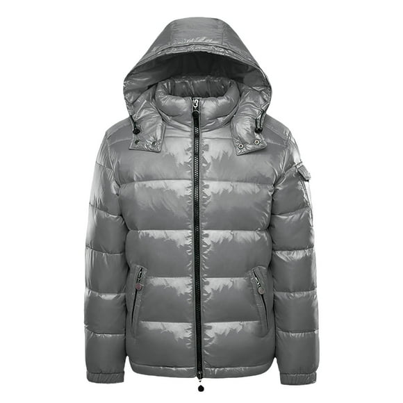 SNOWSONG Clearance! Parkas for Women, Earnmore Men's Warm Down Jackets Plain Winter Snow Down Jackets With Hood Zip Metal Shiny Wind Jacket Parka Gray 4XL