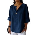 thumbnail image 5 of ZenCart Women Shirt V-Neck Button Decor 3/4 Sleeve Loose Fit Shirt Tops Solid Color Breathable Casual Tops Daily Wear, 5 of 8