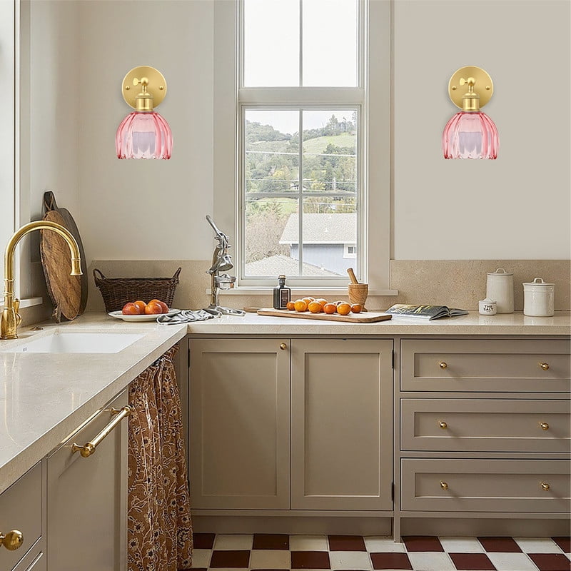 GCGAFUL Vintage Battery Operated Wall Sconce with Tulip Glass Lampshade, USB Rechargeable Battery Powered Wall Light for Bedside Bedroom Doorway Living Room，Set of Two