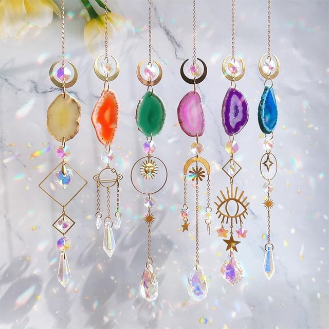 Atrapasueños, 10 piezas de cristal atrapasoles prisma kit colgante con cadena Rainbow Maker bolas de cristales colgantes adornos para interior ventana exterior jardín patio trasero coche espejo decora