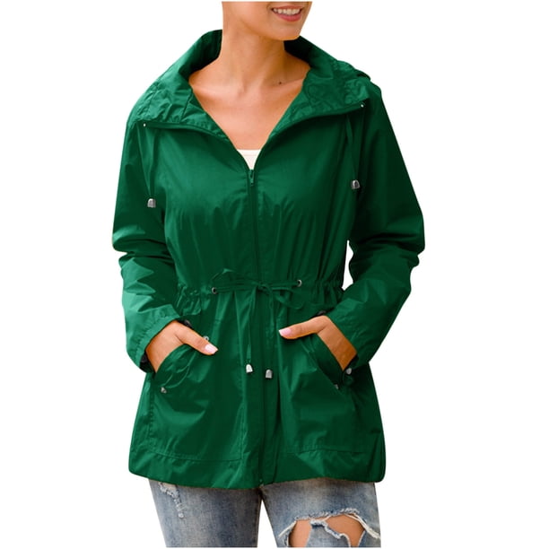 Chaqueta de lluvia para mujeres de Ichuanyi para mujeres livianas con capucha, chaqueta liviana con capucha con capucha chaqueta de viento sólida al aire libre impermeable ICHUANYI WER202308183220