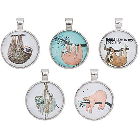 5pcs Sloth Charms Round Shape Mixed Alloy Pendant Charms for DIY Necklaces Bracelets Jewelry Making Craft Accessories