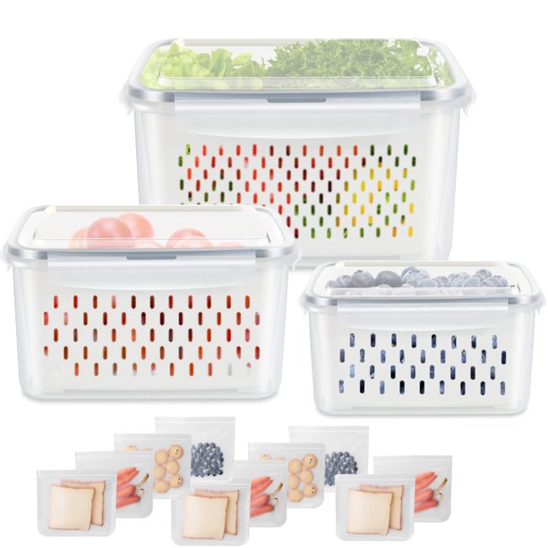 Fridge Food Storage Containers Produce Saver Stackable Refrigerator
