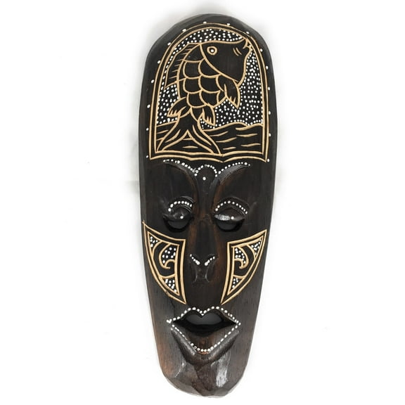 Tribal Chief Mask 12" w/ Fish - Tiki Primitive Art | #wib370530e