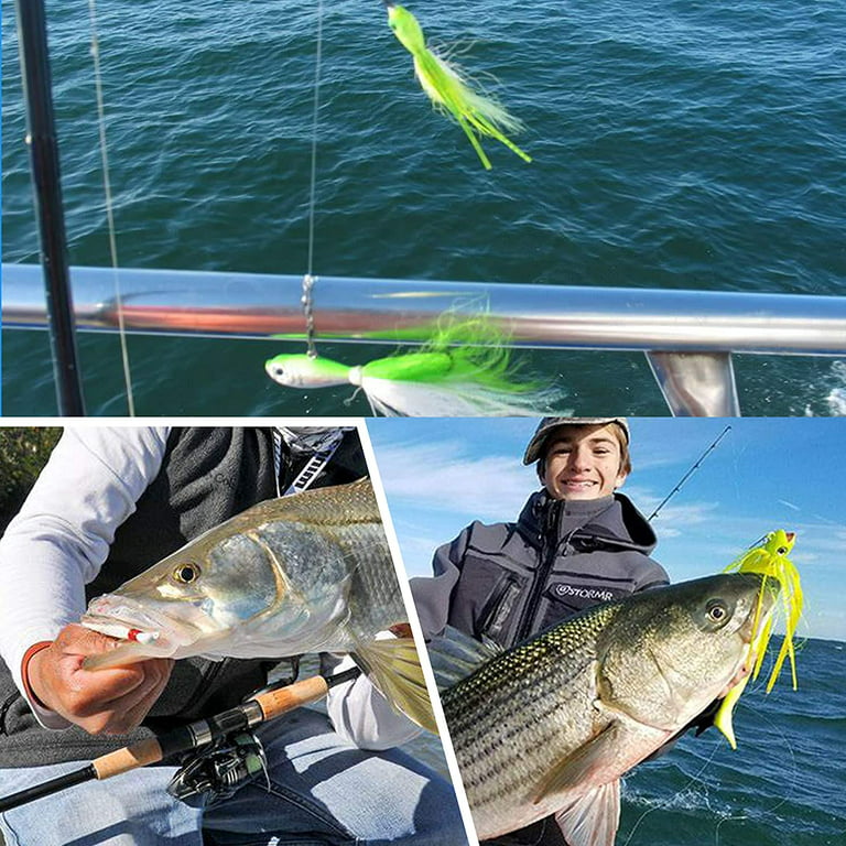 Bucktail Jig Saltwater Fishing Lure 1oz-3pcs Jig Head Fluke Lures for  Striped Bass Walleye Snook Rockfish Redfish