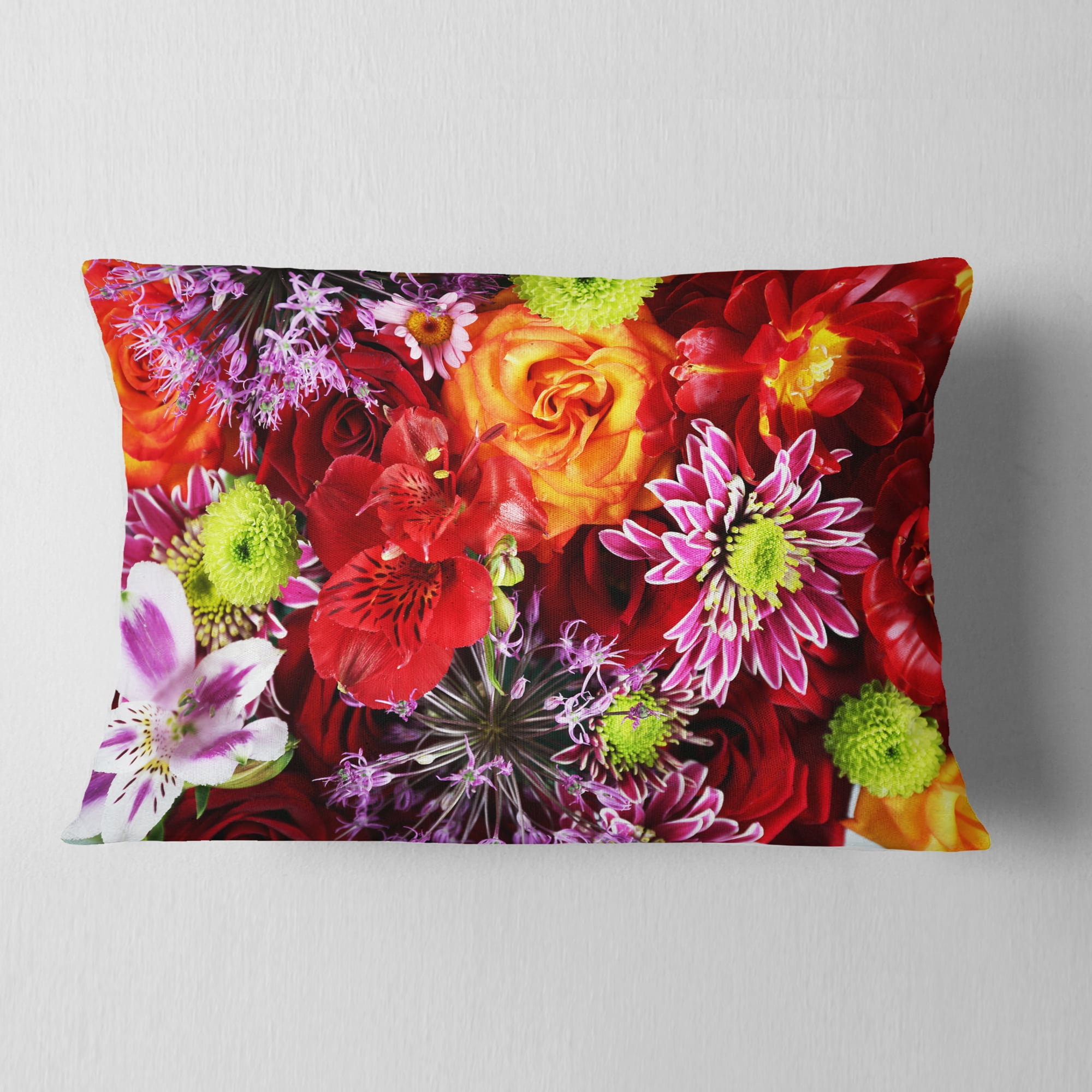 Designart Colorful Flowers Background - Floral Throw Pillow - 12x20