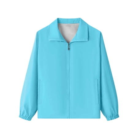 Teen Boys Girls Waterproof Rain Jacket No Hood Lightweight Softshell Jacket Kids Windproof School Exercise Coat with Pockets for Camping Cycling Hiking Light Blue 7-8Years