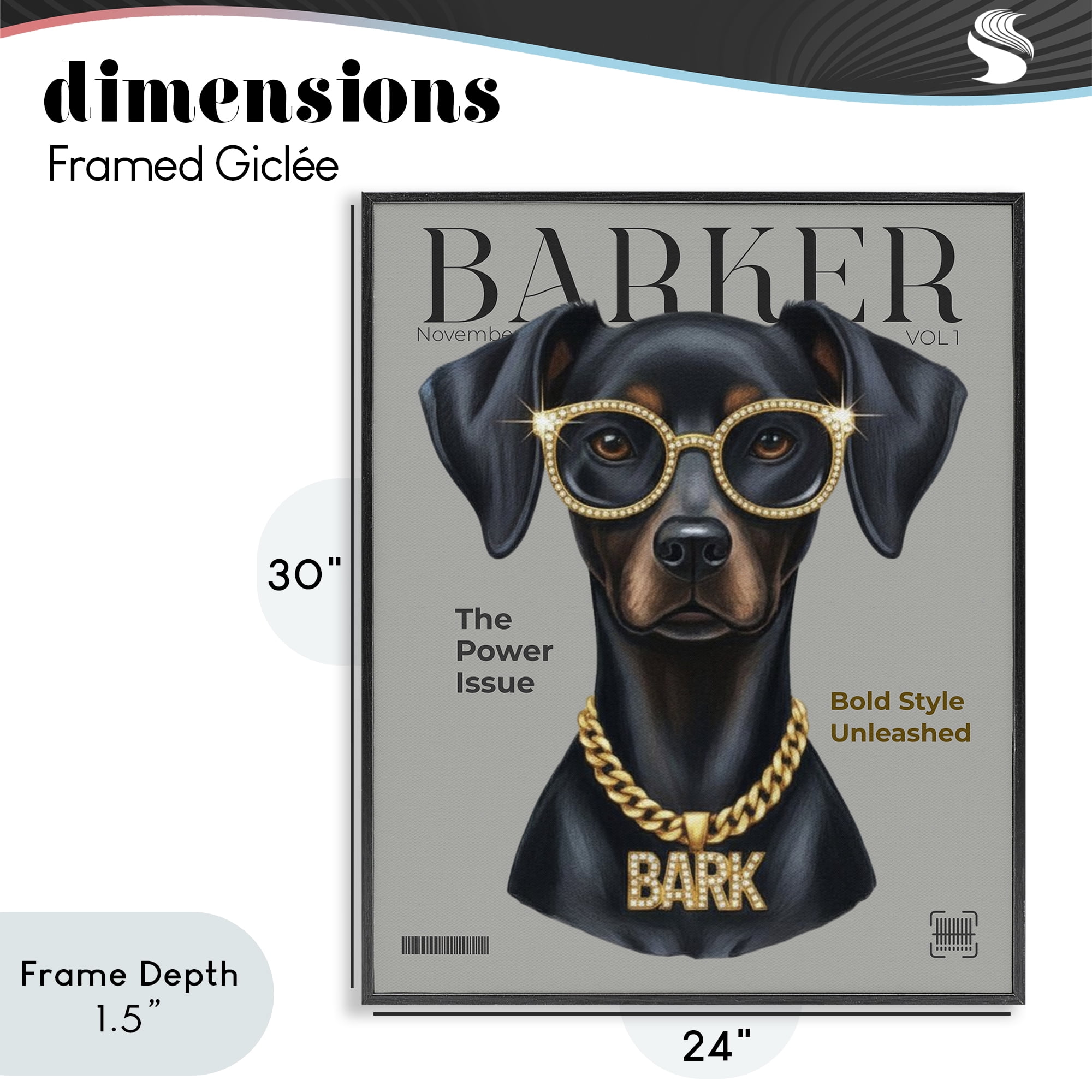 Stupell Industries Barker Dog Fashion Magazine Black Framed Giclee Art, design by A Barefoot Stylist