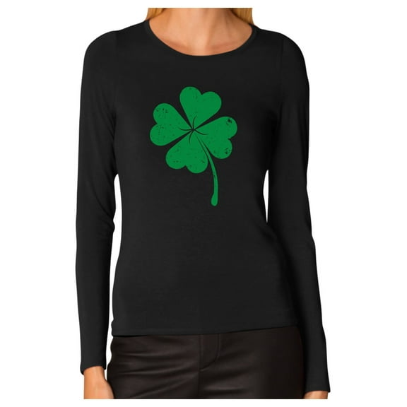 Tstars Womens Four Leaf Clover Heart Saint Patricks Day Irish Shamrock Women St Patricks Day Shirts Gift for Her Irish Shirt Pride Proud Irish Long Sleeve T Shirt