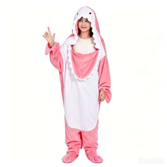 Otqutp Kids Shark Hooded Jumpsuit Animal Shape Footed Outfit for Teen Boys Girls Halloween Dress Up Play Wear 5-18 Years