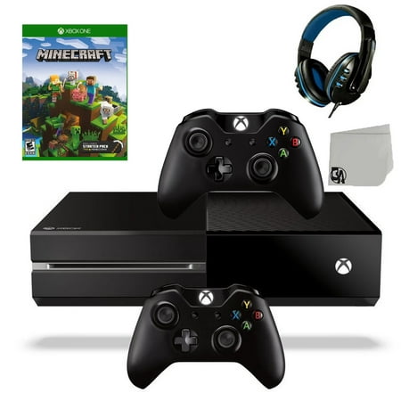 Microsoft Xbox One Original 500GB Gaming Console Black Headset 2 Controller Included With Minecraft Game BOLT AXTION Bundle Used