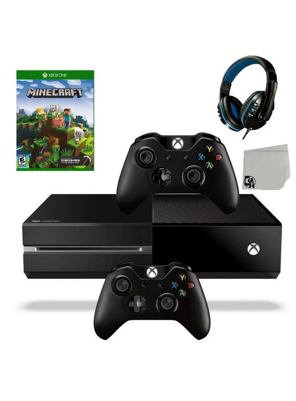 Microsoft Xbox One Original 500GB Gaming Console Black Headset 2 Controller Included With Minecraft Game BOLT AXTION Bundle Like New