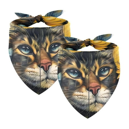 PhooArto Wooden Board Cat Sunflower Dog Bandanas 2 Pack Soft Washable Pet Scarf Triangle for Large Dogs Puppies and Cats